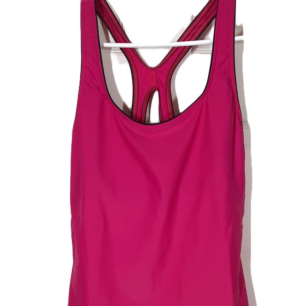 Speedo Womans Athletic top Size 10, Pink & Black. Build in Bra.